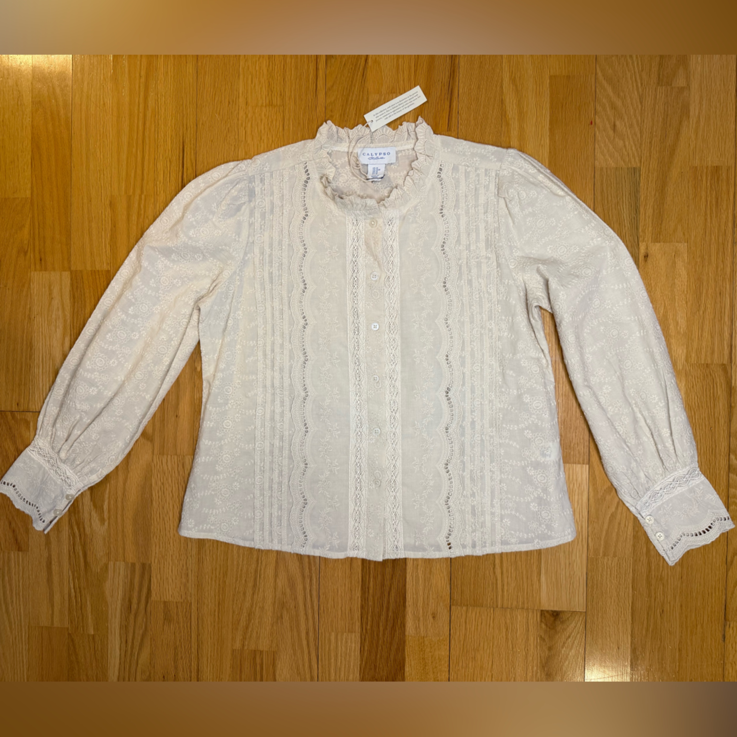 Nwt Calypso St.Barth Cotton Eyelet Embroidered Lace Button Down Blouse Medium